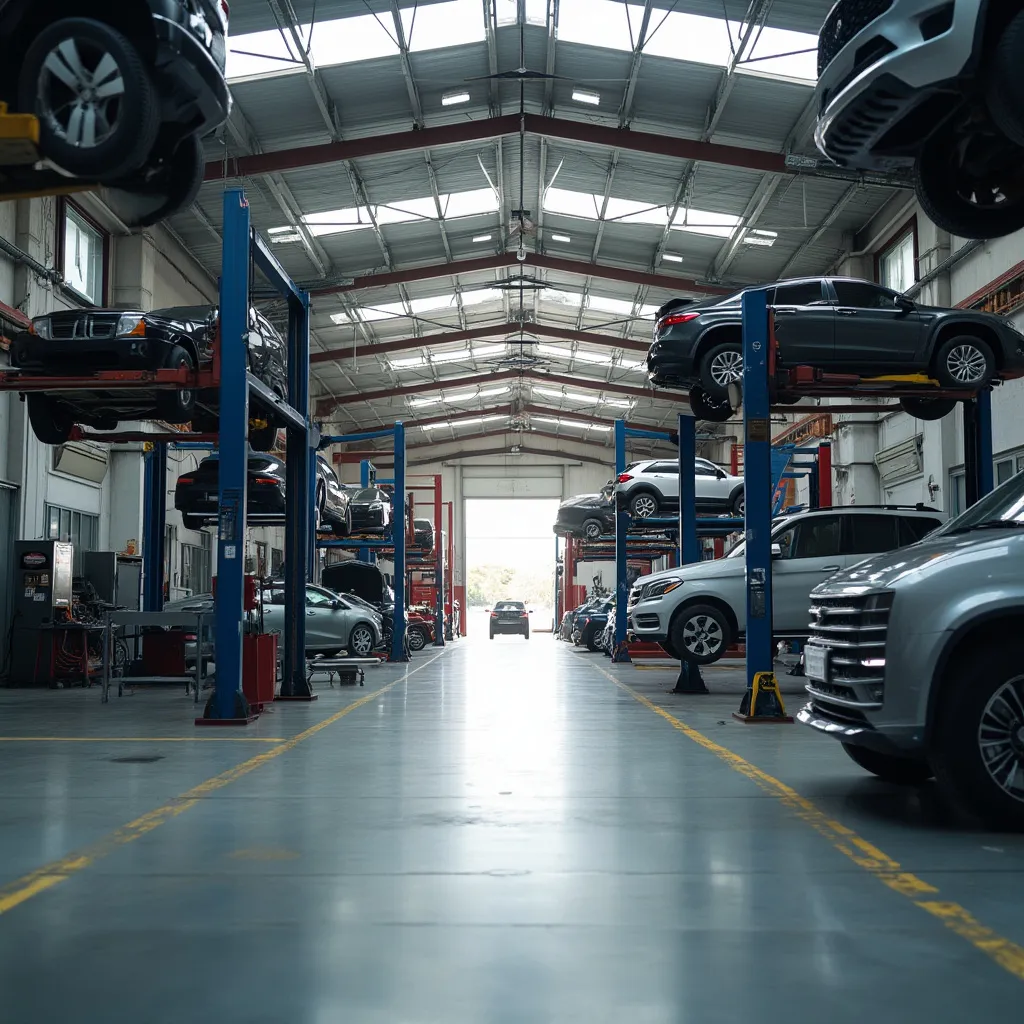 Interior del taller AutoServicio Argentino con mecánicos trabajando